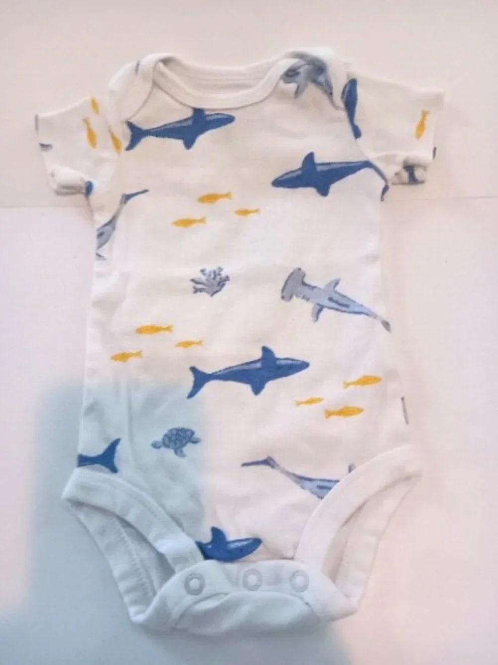3 Carter's 1-Piece Outfits - Navy Striped, White W/Whales and Light Blue Striped